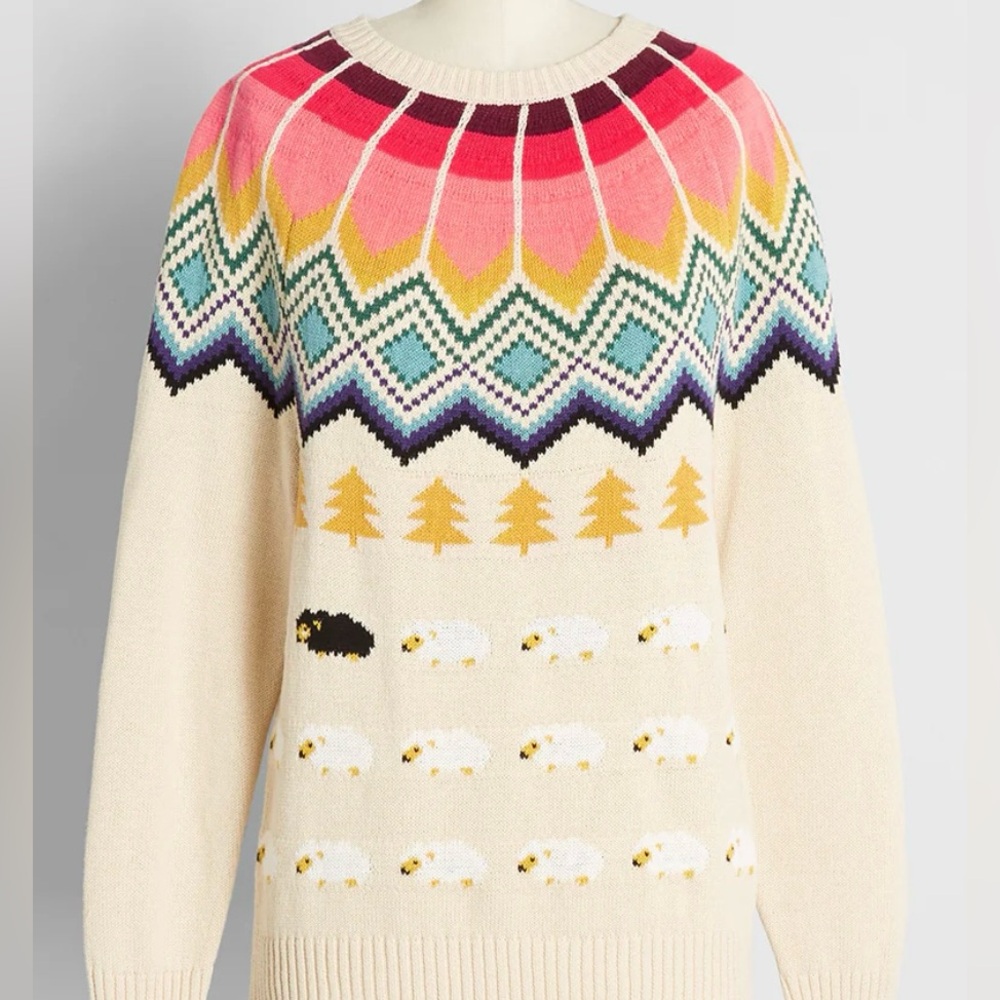 NWT ModCloth 3X Fair Isle black sheep sweater